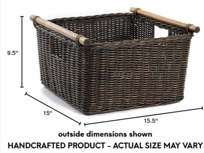 The Basket Lady Deep Pole Handle Wicker Storage Basket, 15 in L x 15.5 in W x - Image 6