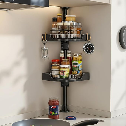 Standing Spice Rack Organizer, Counter Corner Double Tier Lazy Susan, Height by ADEVZO