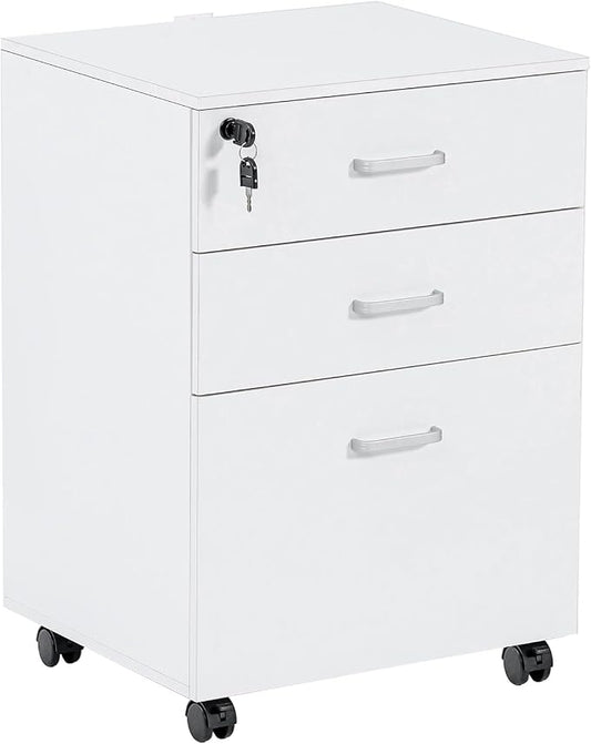 QDSSDECO 3 Drawer Mobile File Cabinet, Rolling Vertical Filing Cabinet fits A4 by QDSSDECO