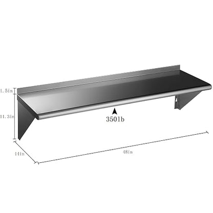ROCKPOINT Stainless Steel Shelf 14 x 48 Inches 350lb, NSF Metal Commercial - Image 3