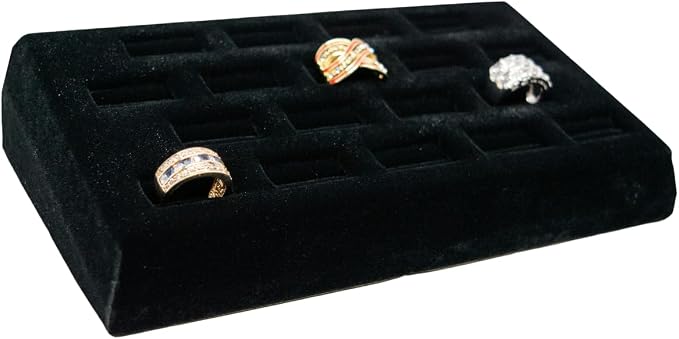 Novel Box 18-Slot Black Velvet Rings/Earrings/Cufflinks Holder Tray by NovelBoxCompanyLtd