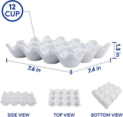 Ceramic Egg Tray Holder 12 Cups Whole Dozen Porcelain Eggs Container Crate - Image 6
