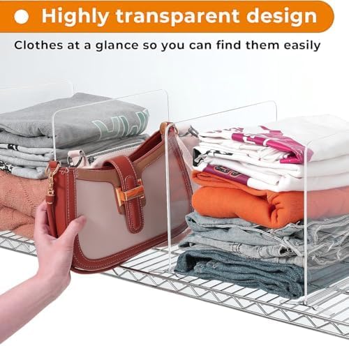 8 Pack Shelf Dividers for Wire Shelves, Acrylic Clear Closet Organizers and - Image 2