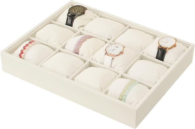 Coward Beige Velvet Watch Bangle Organizer Tray, Velvet 12 Grids Tray by FocusOnJewelryDisplay15yrs