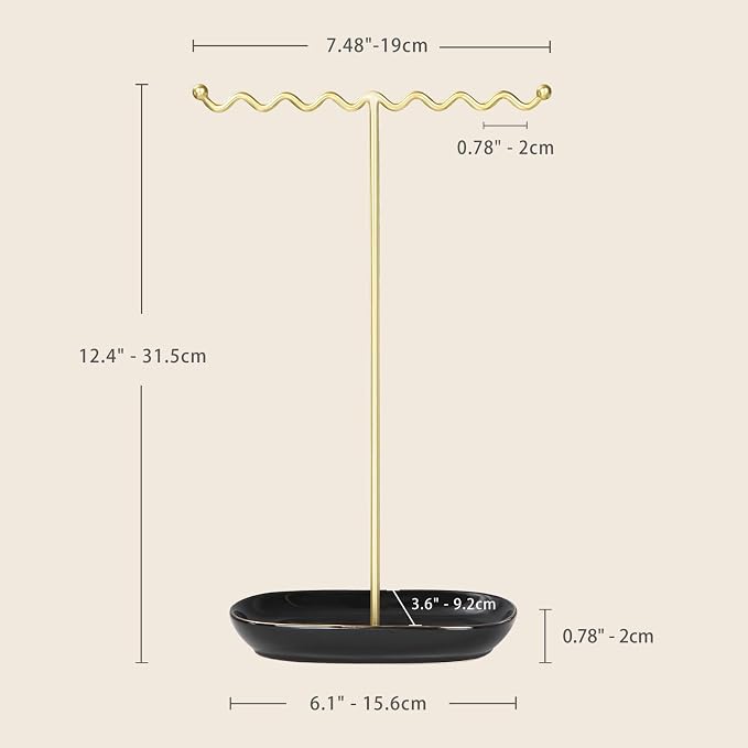 Elegant Jewelry Holder Stand: Metal Tree & Ceramic Tray Organizer - Image 6