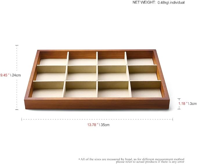 Oirlv 12 Grids Wood Jewelry Organizer Tray Stackable Jewelry Drawer Tray - Image 5