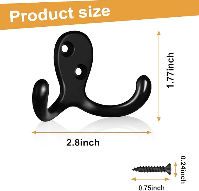 20 Pack Coat Hooks Wall Hooks for Hanging, Heavy Duty Double Prong Metal Hook - Image 7