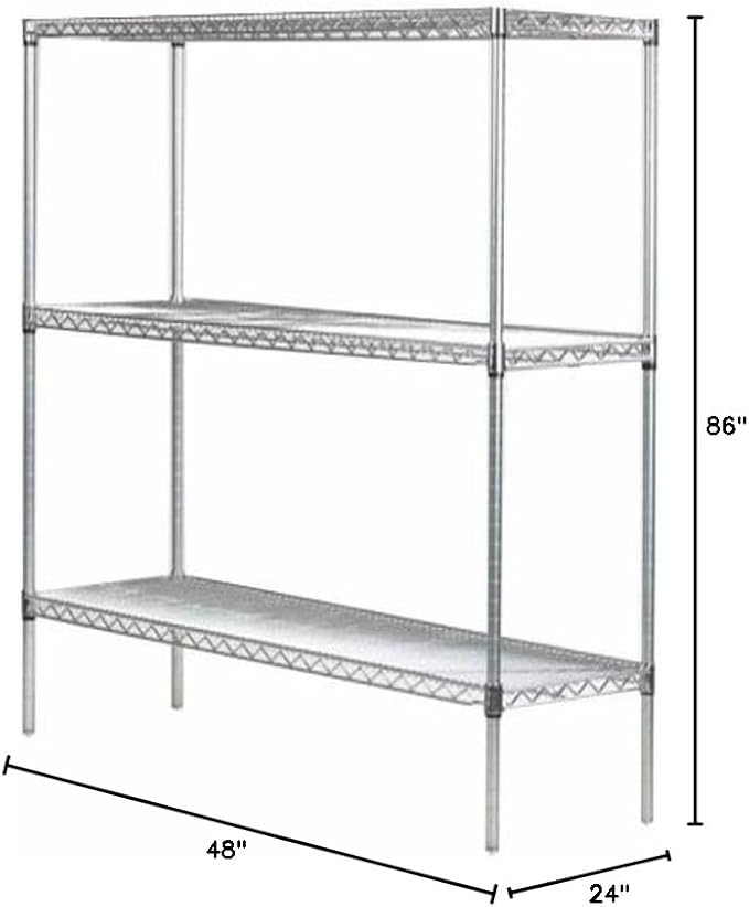 Omega 24" Deep x 48" Wide x 86" High 3 Tier Chrome Starter Shelving Unit - Image 2
