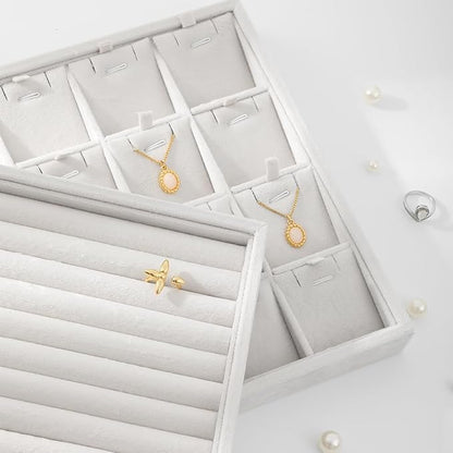 Velvet Ring Display Tray, Stackable Muilt Slot Rings Ear Stud Storage Tray - Image 9
