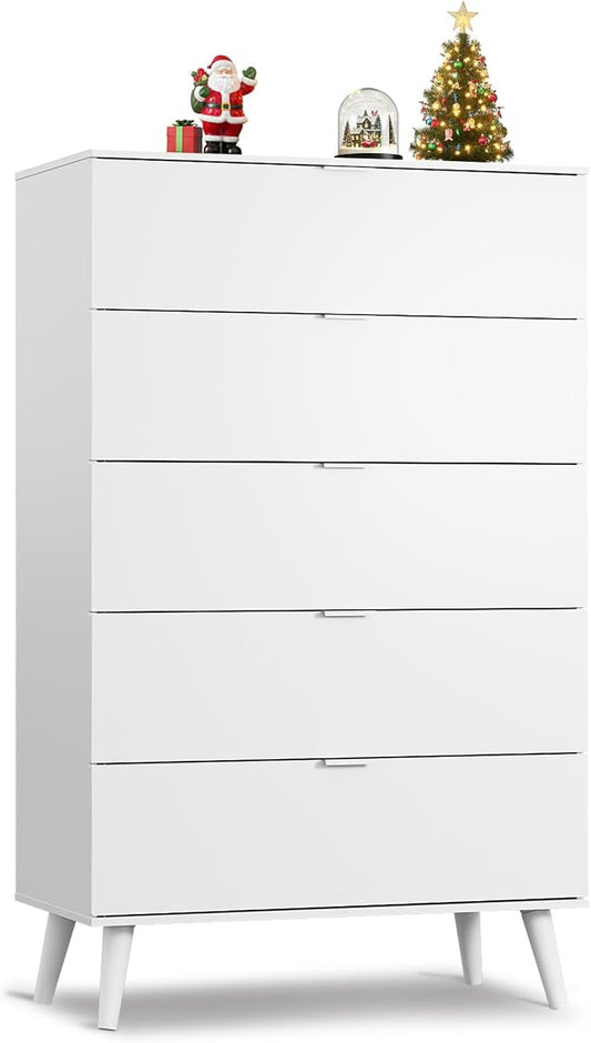 WLIVE 5 Drawer Dresser for Bedroom, Tall Wooden Dresser, Chest of Drawers for by WLIVE