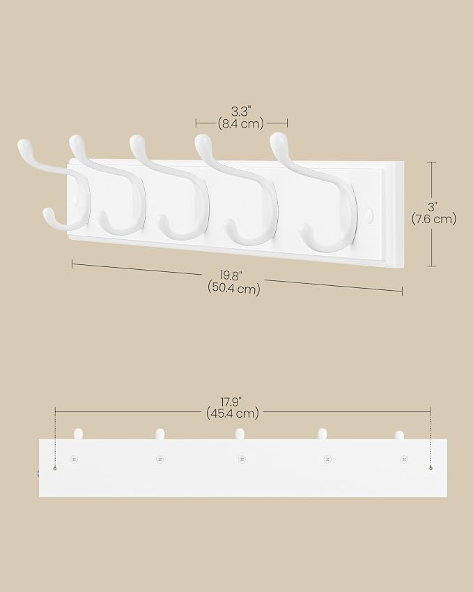 SONGMICS Wall-Mounted Coat Rack, Hook Rack, 5 Dual Metal Hooks, - Image 6