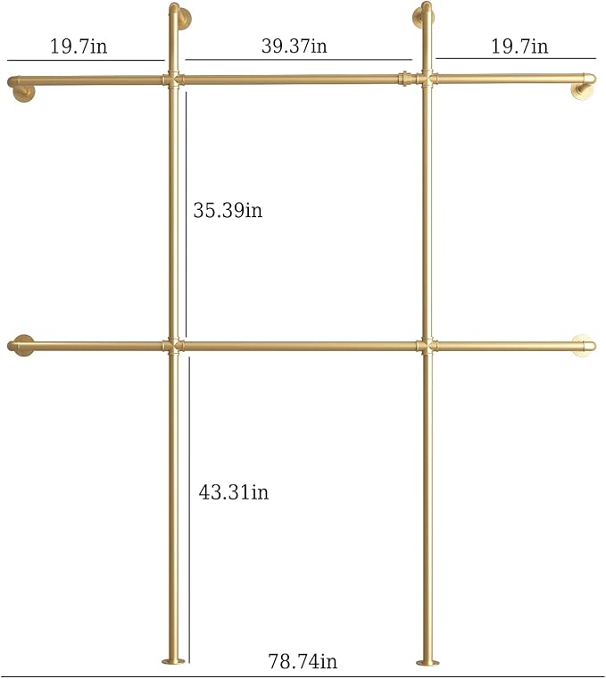 Gold Pipe Clothing Rack Wall Mounted, Industrial Pipe Clothes Racks - Image 2