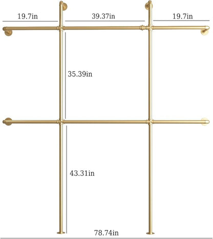Gold Pipe Clothing Rack Wall Mounted, Industrial Pipe Clothes Racks - Image 2
