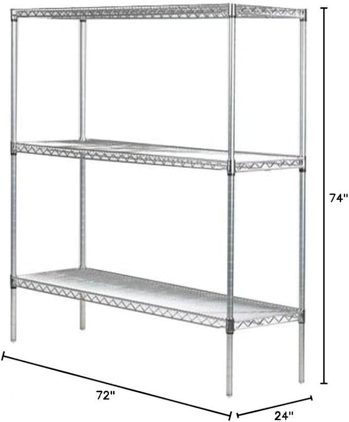 Omega 24" Deep x 72" Wide x 74" High 3 Tier Chrome Starter Shelving Unit - Image 2