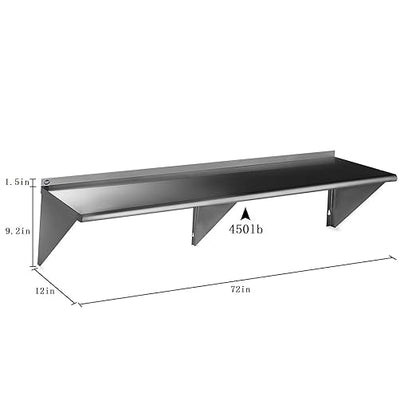 ROCKPOINT Stainless Steel Shelf 12 x 72 Inches 450lb, NSF Metal Commercial - Image 3