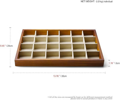 Oirlv 24 Grid Wood Jewelry Tray Microfiber Interior Jewelry Drawer Organizer - Image 3