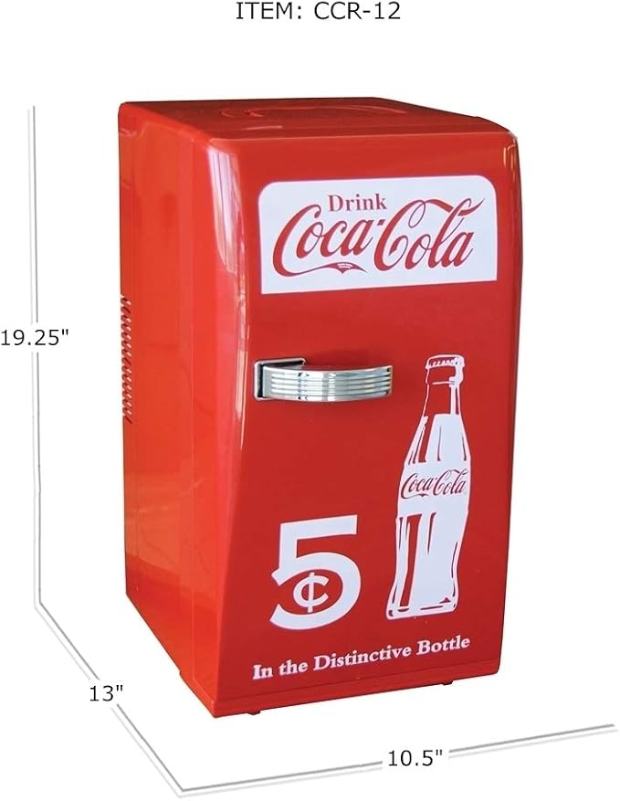 Coca-Cola Retro 18 Can Mini Fridge w/ 12V DC and 110V AC Cords, Portable Cooler - Image 5
