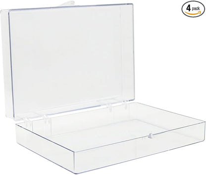 4-Pack Clear Hinged Plastic Containers, Keepsake Storage Boxes, Made in USA by GaryPlasticPackaging