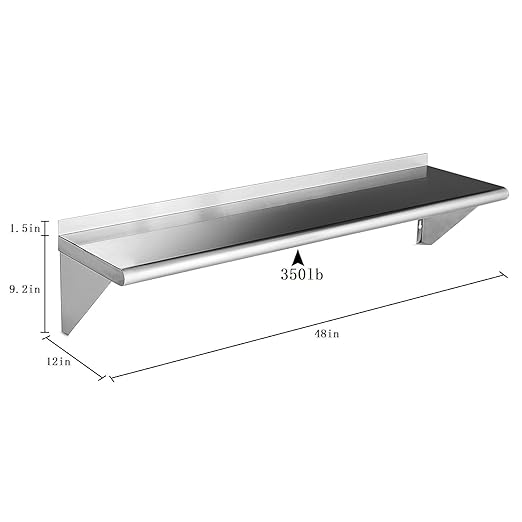 ROCKPOINT Stainless Steel Shelf 12 x 48 Inches 350lb, NSF Metal Commercial - Image 3
