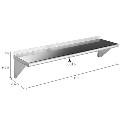 ROCKPOINT Stainless Steel Shelf 12 x 48 Inches 350lb, 2 Pack NSF Commercial - Image 2