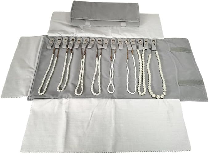 Premium Jewelry Roll Organizer for 16 Necklaces 55cm x 29cm Metal Snap & Velcro - Image 5