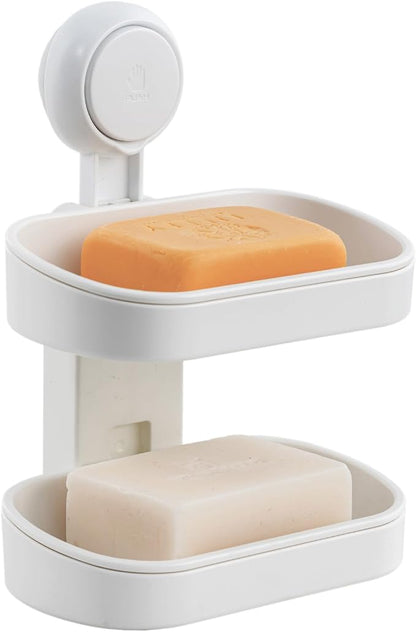LEVERLOC Soap Dish Holder for Shower Double Layer Suction Cup Wall Mounted by LEVERLOC
