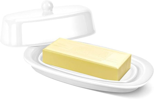 Flexzion Ceramic White European Butter Dish by Flexzion