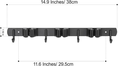 voze 3 Racks and 4 Hooks Mop and Broom Holder Wall Mount, Self Adhesive Heavy - Image 5