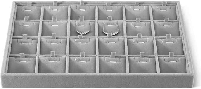 Velvet Necklace Display Tray, Stackable 24 Grid Insert Pendant Necklaces by Dansmiy
