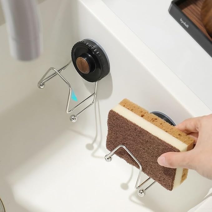 Kitchen Sink Organizer With Stainless Steel Suction Cup Sponge Holder - Image 6