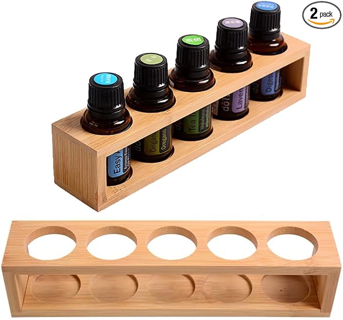 Natural Bamboo Essential Oils Storage Rack fits 15ml bottles 1 Tier Tabletop by Sohynca