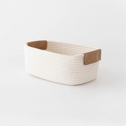 Small Cotton Woven Basket with PU Leather Handle, Baby Kids Clothes Toys Candy by SOORXIEIN
