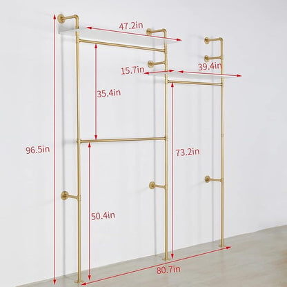 Industrial Pipe Clothing Rack Wall Mounted, Heavy Duty Hanging Clothes Rack - Image 3