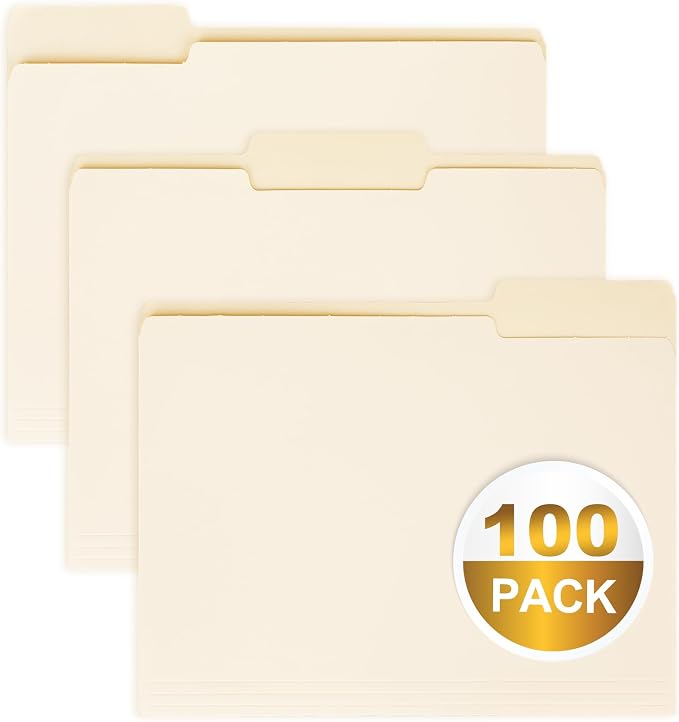 100 Packs Manila File Folder, Manilla Folder 8.5x11, 1/3 Cut Tabs Folder by OfficeSuppliesDirect