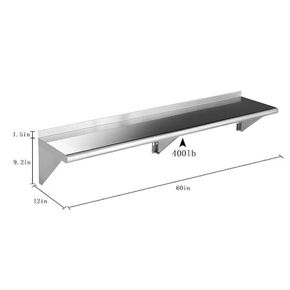 ROCKPOINT Stainless Steel Shelf 12 x 60 Inches 400lb, 2 Pack NSF Commercial - Image 2