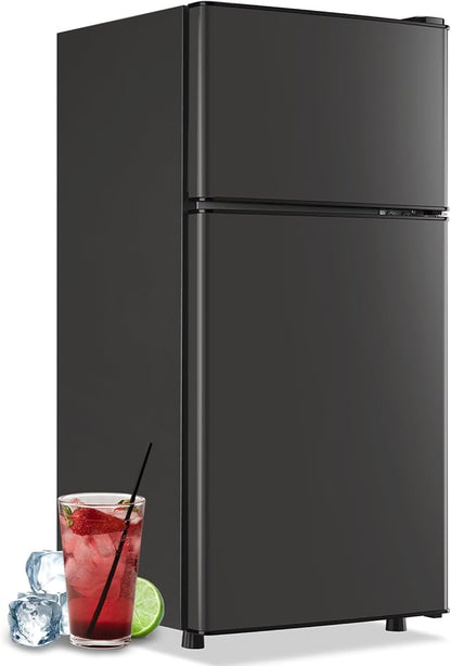 Mini Fridge with Top Freezer Apartment Size Dual Door Compact Small Refrigerator by DEMULLER