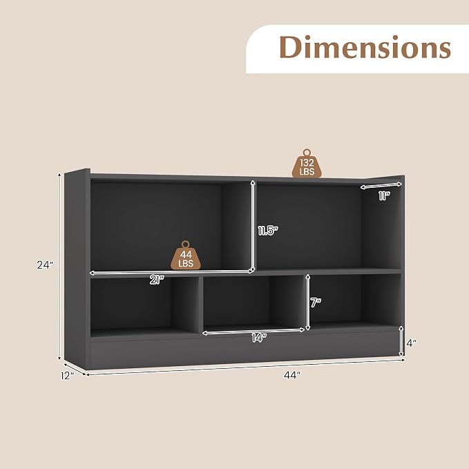 Giantex 5-Cube Bookcase, Freestanding 3-Tier Bookshelf - Image 3