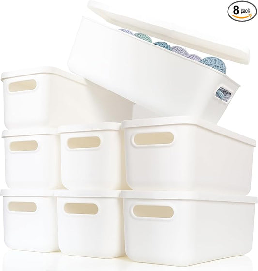 Plastic Storage Baskets With Lid Organizing Container Lidded Knit White Storage by Yishyfier