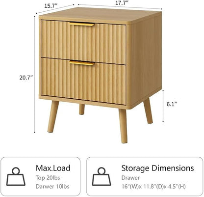 CARPETNAL Fluted Nightstand Set of 2, Oak Bedside Table - Image 2