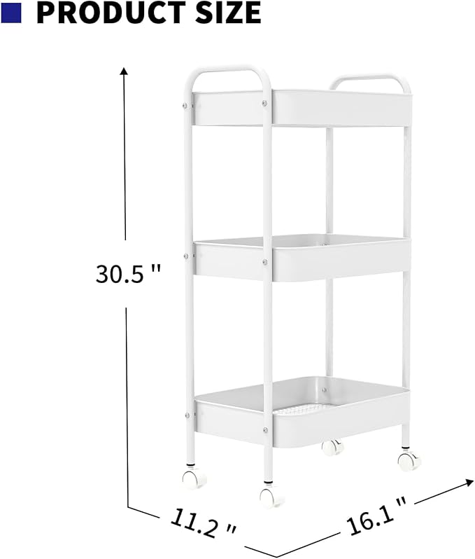 3-Tier Metal Utility Rolling Cart, Living Room, Movable Storage Organizer - Image 7