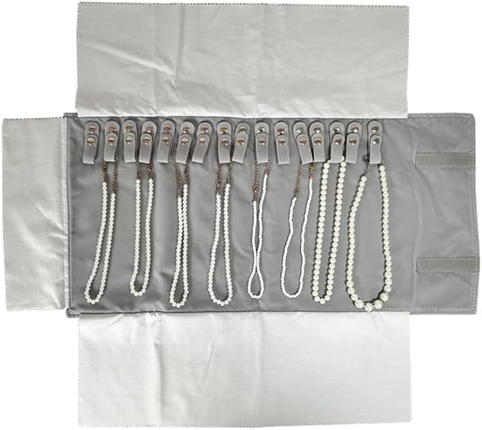 Premium Jewelry Roll Organizer for 16 Necklaces 55cm x 29cm Metal Snap & Velcro - Image 2