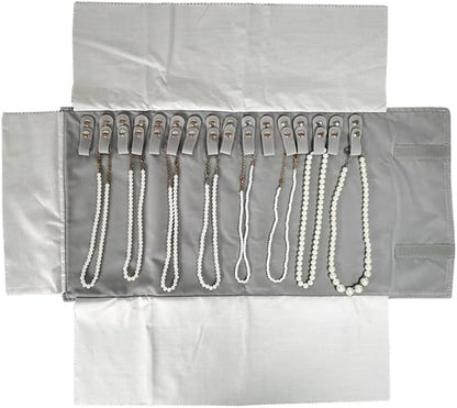 Premium Jewelry Roll Organizer for 16 Necklaces 55cm x 29cm Metal Snap & Velcro - Image 2
