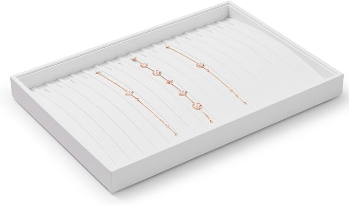 Oirlv Premium White Leather Stackable Jewelry Tray 18 Gird Necklace Bracelet - Image 5