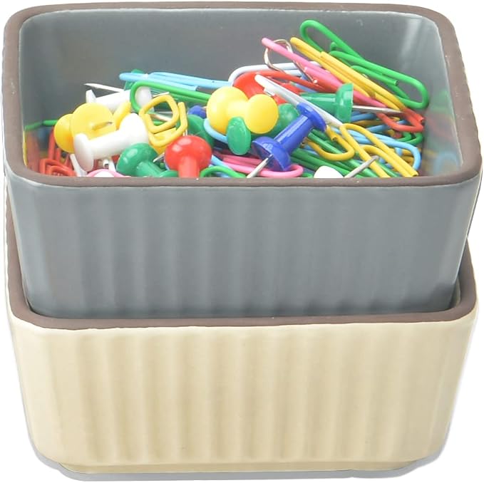 Ceramic Paper Clip Holder 2 PCS Set, Square Paper Clip Dispenser Organizer - Image 7