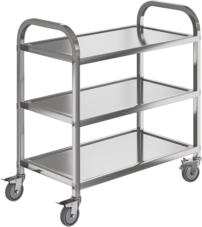 3 Shelf Stainless Steel cart, 400 lbs, 1MM Thick，Serving cart by Amarite