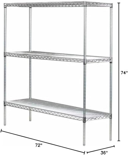 Omega 36" Deep x 72" Wide x 74" High 3 Tier Chrome Starter Shelving Unit - Image 2