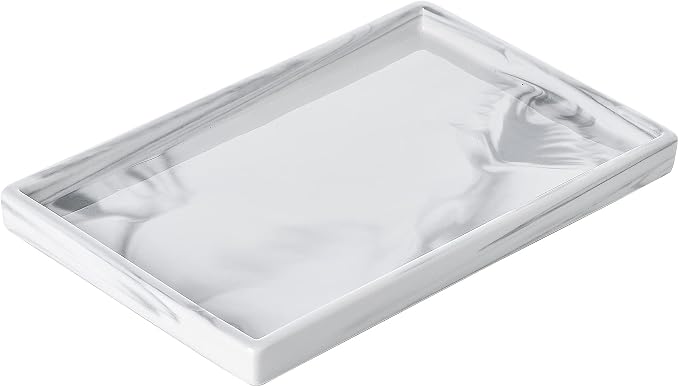 Vanity Bathroom Tray, Perfume Organizer Jewelry Plate Holder White Marble Tray by Redelaenor