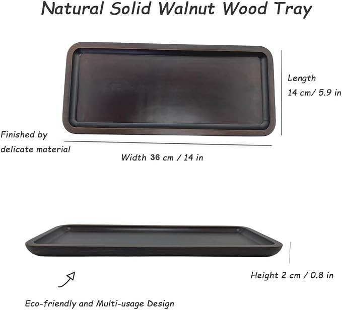 Wood Vanity Tray, Bathroom Counter Solid Walnut Organizer, Toilet Tank Top - Image 2