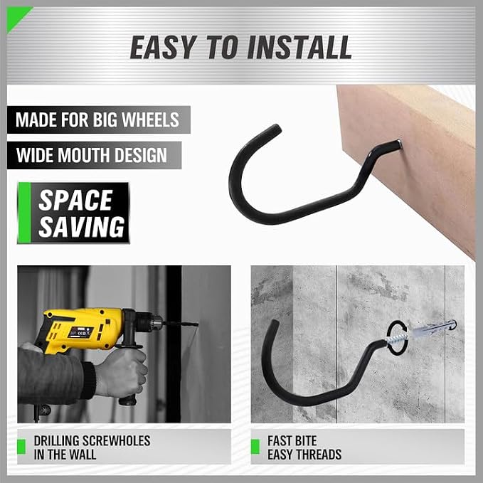 SWANLAKE 8-Piece Heavy Duty Garage Bike Hooks, 6-inch Bike Hooks - Image 7