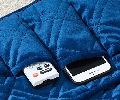 Brilliant Sunshine Blue Velvet Couch Sofa Armrest 5 Pockets Organizer, Slip - Image 3